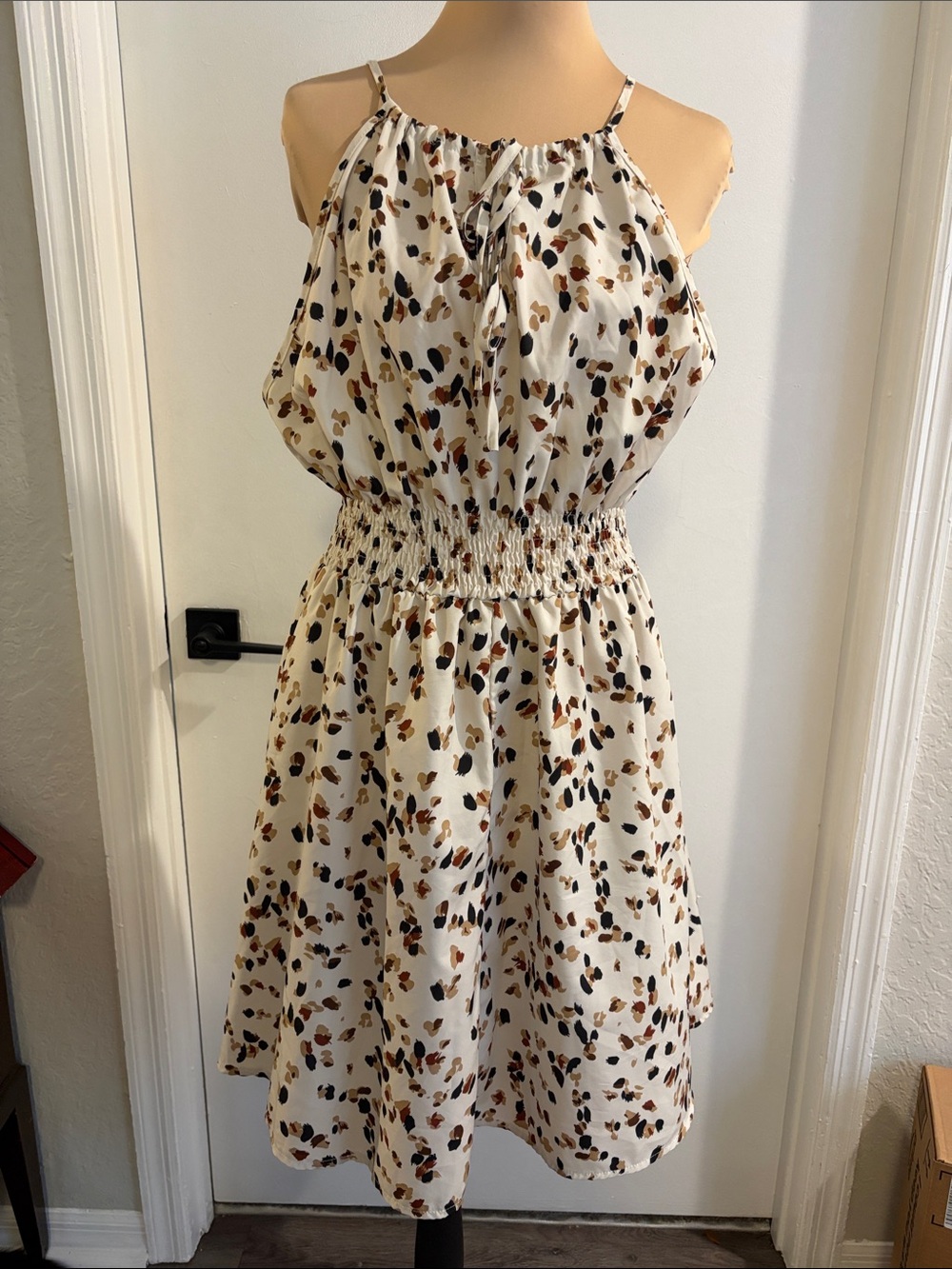 SHEIN summer dress in a neutral tone print with high neck size XL